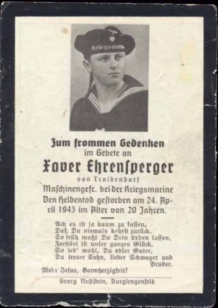 WW2 German Death Card Sterbebild U-189 U-Boot Submarine