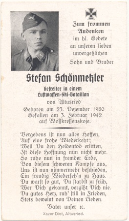 WW2 German Death Card Sterbebild Luftwaffe Ski Jaeger 1942