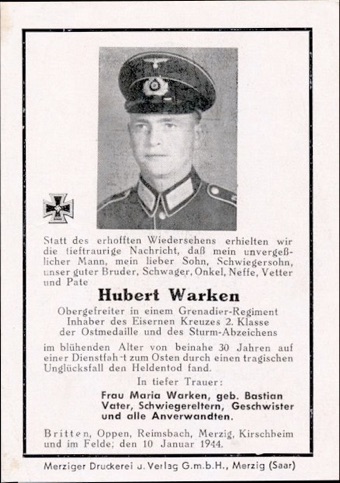 WW2 German Death Card Sterbebild Panzer Grenadier Regiment Feldherrnhalle France
