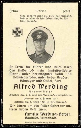 WW2 German Death Card Sterbebild Greece Iron Cross 1941