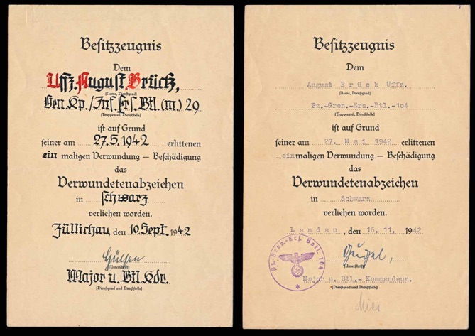 WW2 German Black Wound Badge Document Heeresgruppe Afrika
