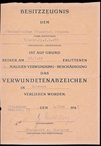 WW2 German Black Wound Badge Document Verwundetenabzeichen in Schwarz Urkunde