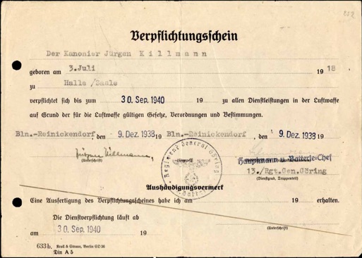 WW2 German Regiment General Goering Goring service contract