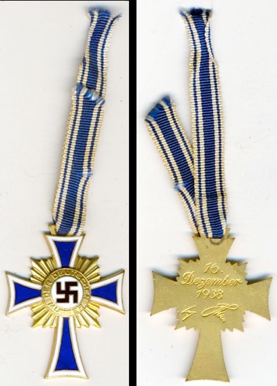 WW2 German Mother's Cross in Gold Ehrenkreuz der Deutschen Mutter Gold