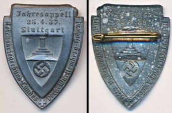 WW2 German Reichskriegerbund LandesWürttemberg and Hohenzollern Jahresappell 25.4.37 Stuttgart Tinnie