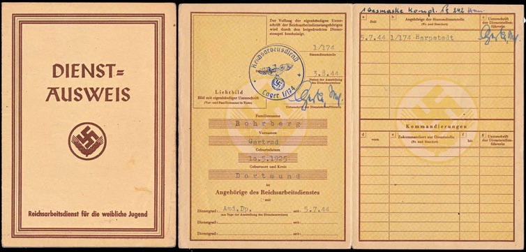 WW2 German Miscellaneous ID's, Reichaarbeitsdienst für die weibliche Jugend ID RADwJ Luftwaffenachrichtenhelferin