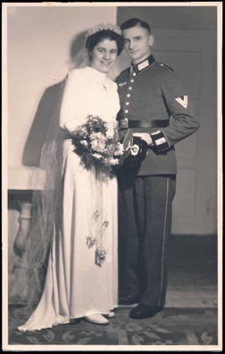 Original WW2 German Army wedding photo. Parade dress infantry
