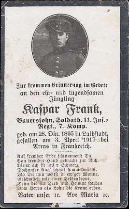 WW1 Death Card Sterbebild Infantry Arras 1917
