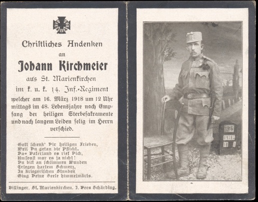 WW1 German Death Card Sterbebild Austrian 1918