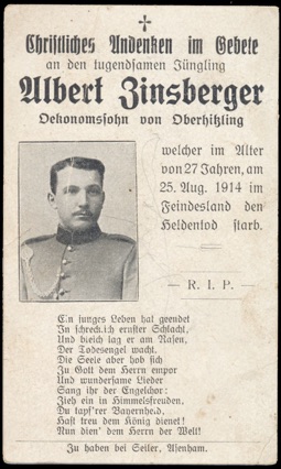 WW1 German Death Card Sterbebild Bavarian Lamath Morhange 1914