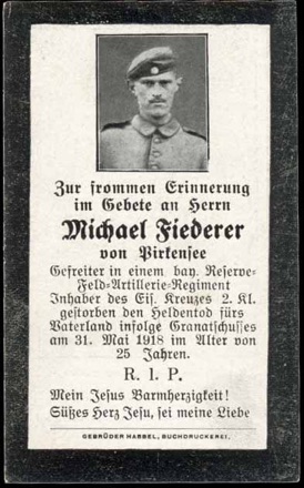 WW1 German Death Card Sterbebild Gefreiter Iron Cross Bligny France 1918