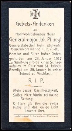 Ww1 German Death Card Sterbebild Generalmajor Jokob Pfluegl