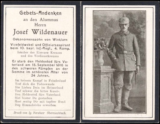 WW1 German Death Card Sterbebild Officer Candidate Iron Cross Somme 1916