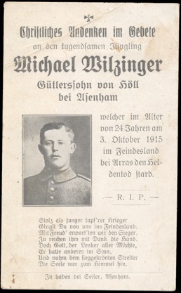 WW1 German Death Card Sterbebild Bavarian Arras 1915