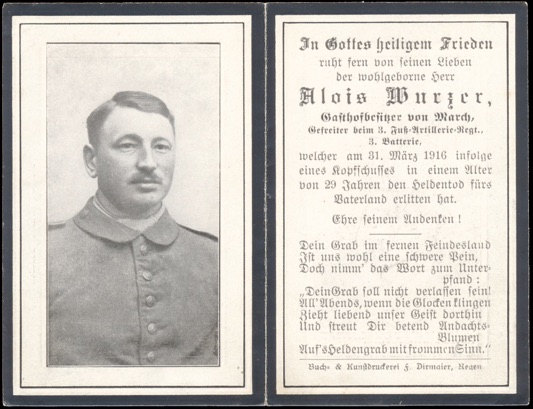 WW1 German Death Card Sterbebild Foot Artillerie head shot 1916