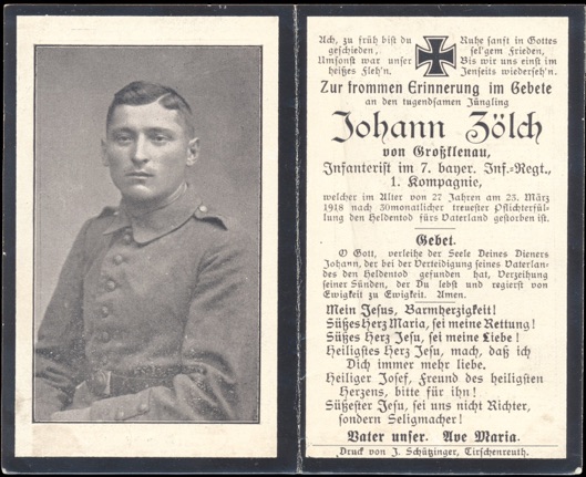 WW1 German Death Card Sterbebild Bavarian 30 months 1918