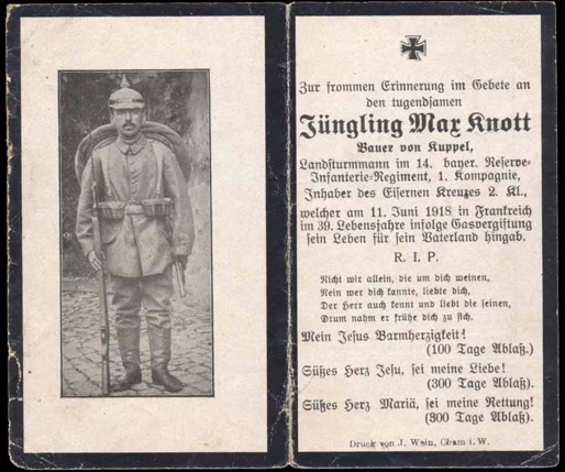 WW1 German Death Card Sterbebild Poison Gas attack St Quentin 1918