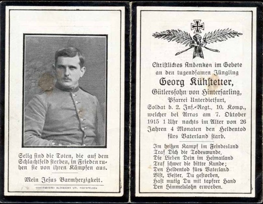 WW1 German Death Card Sterbebild Infantry Arras 1915
