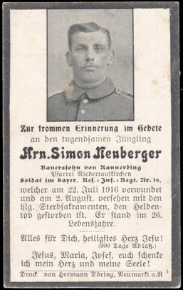 WW1 German Death Card Sterbebild Bavarian St Quentin 1916
