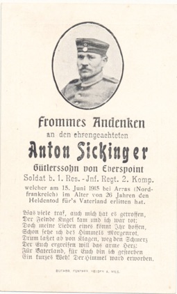 WW1 German Death Card Sterbebild Arras France 1915