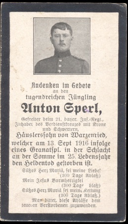 WW1 German Death Card Sterbebild shrapnel Somme 1916