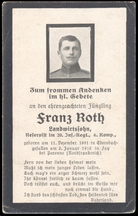WW1 German Death Card Sterbebild Fay Peronne 1918