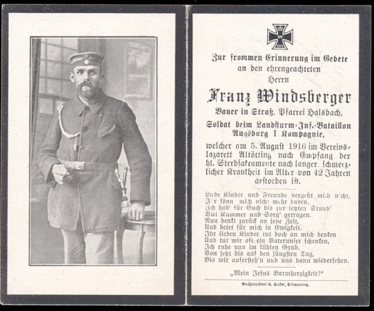 WW1 German Death Card Sterbebild Augsburg Marksman Lanyard