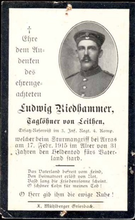 WW1 German Death Card Sterbebild assault arras 1915