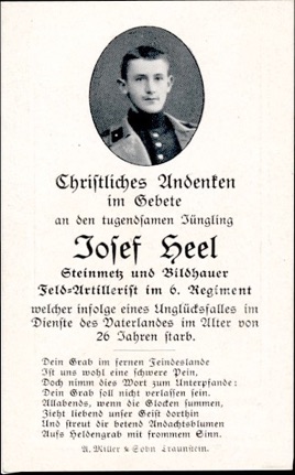 WW1 German Death Card Sterbebild Field Artillery