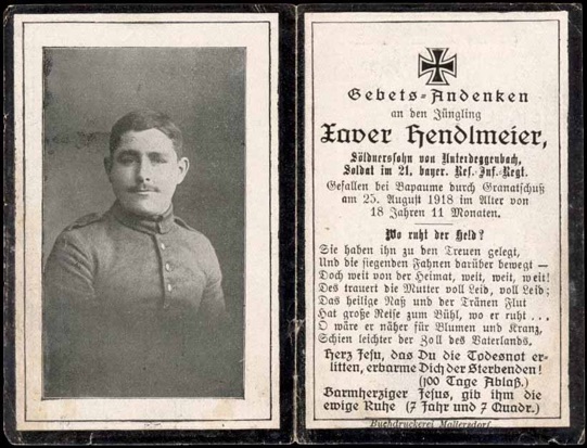 WW1 German Death Card Sterbebild mortar at Bapaume 1918