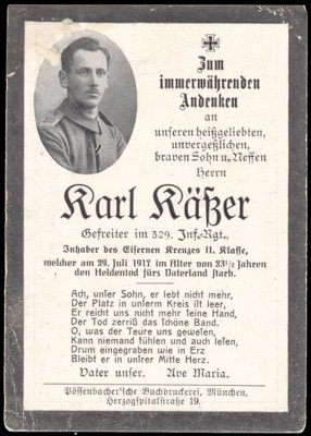 WW1 German Death Card Sterbebild Bavarian Infantry Iron Cross