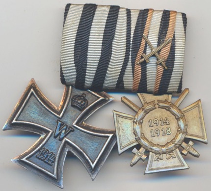 WW1 2 Place Medal Bar Iron Cross Hindenburg Eiserneskreuz
