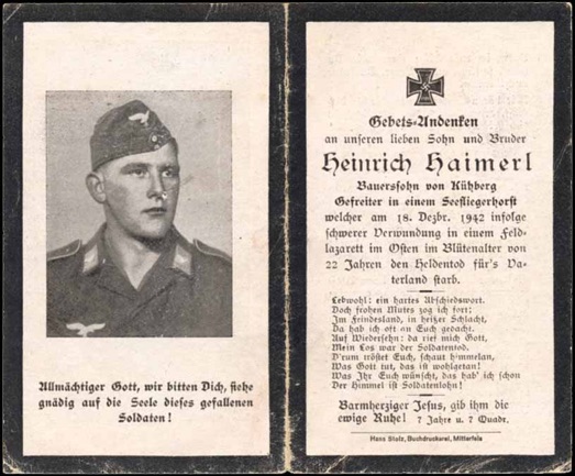 WW2 German Death Card Sterbebild Seehorstflieger 1942