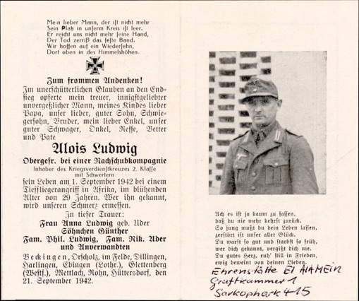WW2 German Death Card Sterbebild Afrika Korps El Alamein North Africa