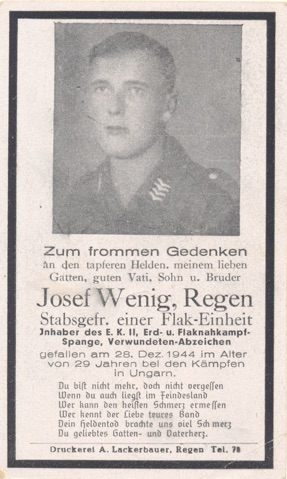 WW2 German Death Card Sterbebild Luftwaffe Flak Hungary 1944