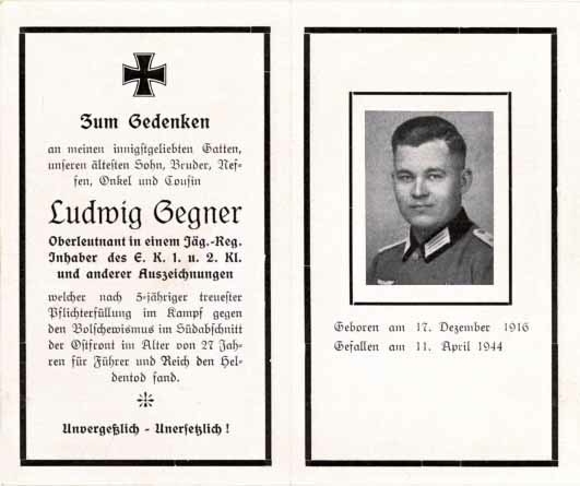 WW2 Army Death card Sterbebild Oberleutnant Iron Cross 1st