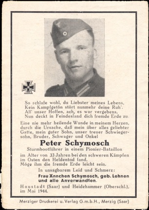 WW2 German Death Card Sterbebild Sturmboot Pionier 1944