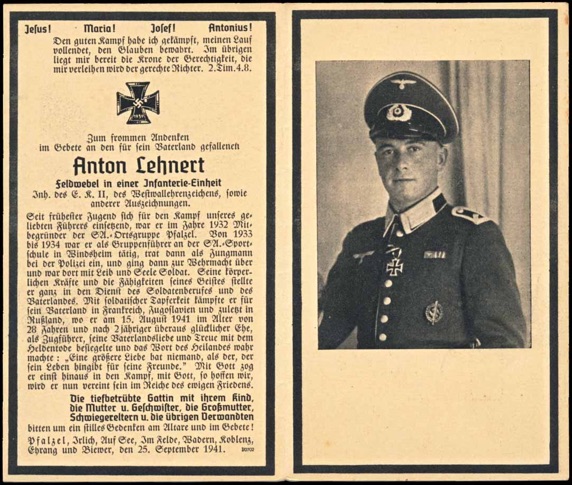 WW2 German Death Card Sterbebild Army Feldwebel SA Grupperfuehrer Iron Cross photo