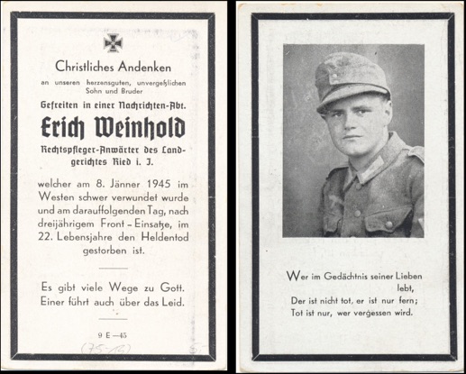 WW2 German Death Card Sterbebild West Front Germany 1945