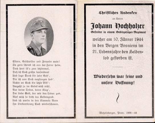 WW2 German Death Card Sterbebild Gebirgs Artillerie Regt 79 Bosnia 1944