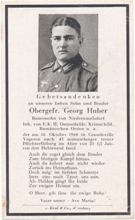 WW2 German Death Card Sterbebild Grandeville France October 1944