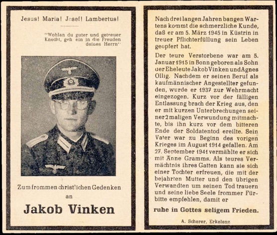 Ww2 German Death Card Sterbebild Leutnant Kustrin Poland 1945