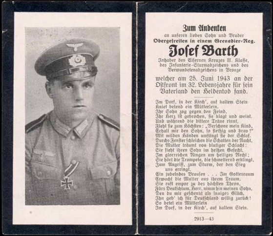 WW2 German Death Card Sterbebild Iron Cross Infantry Assault Brest 