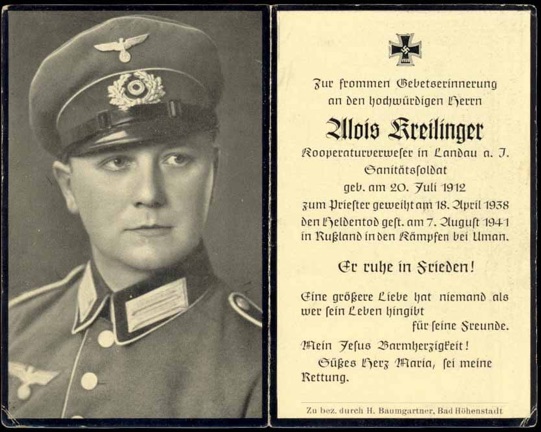 WW2 German Death Card Sterbebild Priest Gebirgsjaeger Medic August 1941 Uman