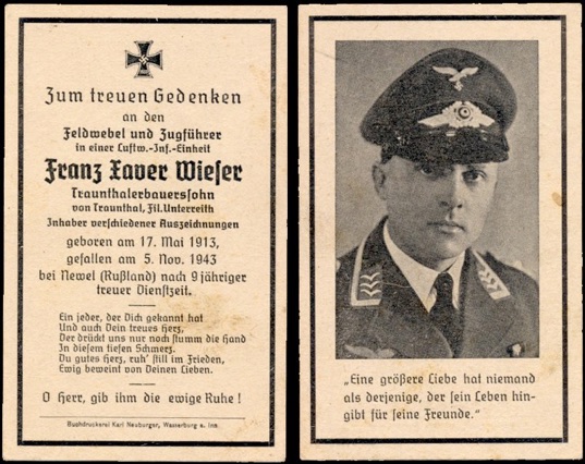 WW2 German Death Card Sterbebild Luftwaffe Infantry Platoon Leader Newel 1943