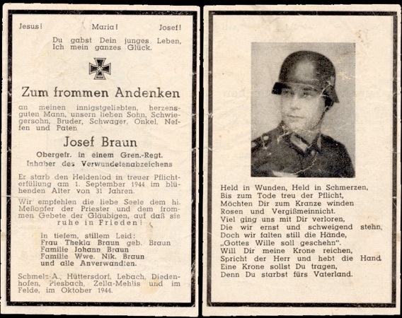 WW2 German Death Card Sterbebild Volks Grenadier 1944 Steel Helmet
