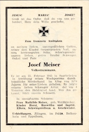 WW2 German Death Card Sterbebild Volkssturmmann Volkssturm killed at post 1945