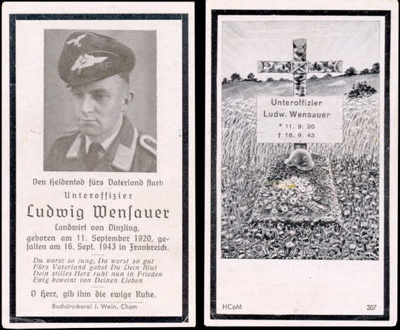 WW2 German Death Card Sterbebild Luftwaffe NCO France 1943