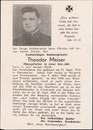WW2 German Death Card Sterbebild priest medic KIA AachenSeptember 1944