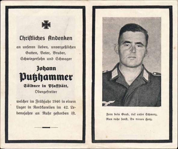 Ww2 German Death Card Sterbebild Luftwaffe POW Nordkarelien Finland 1946 dysenterry